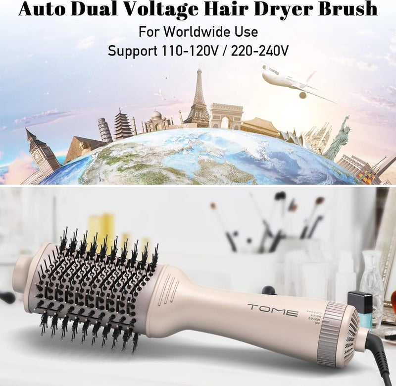Tomee Blow Dryer Brush, Hair Dryer Brush in One, 1200W Large Oval Hot Air Volumizer & Straightener, Anti-Frizz Blowout Styling Brush, Dual Voltage 110–240V (3 Inch) Pink - Image 3